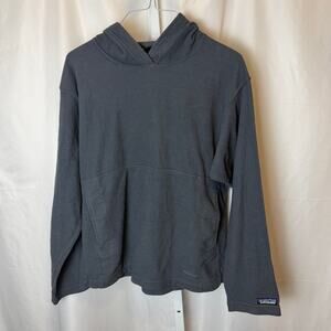 Patagonia Micro D Luxe Fleece Pullover Hoodie Gray Kangaroo Pocket M Layering